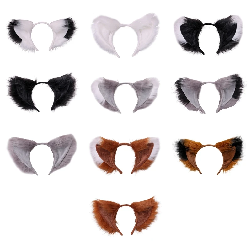 

Large Faux Fur Animal Ears Headband Woodland Forest Theme Furry Plush Hair Hoop Halloween Cosplay Costume Party Favors