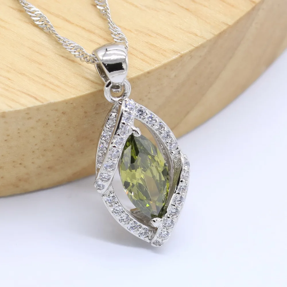 Exquisite 925 Sterling Silver Jewelry Sets For Women Olive Green Zircon Bracelet Earrings Necklace pendant Ring Birthday Gift image 2