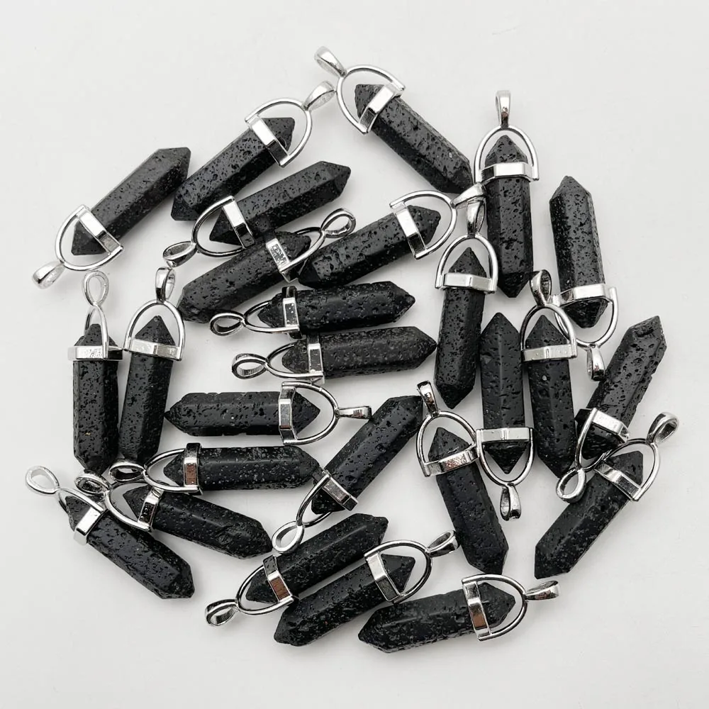 fashion new Volcanic rock natural stone crystal pillar Pendants necklaces for making Jewelry charm pendulum 24pc Good quality