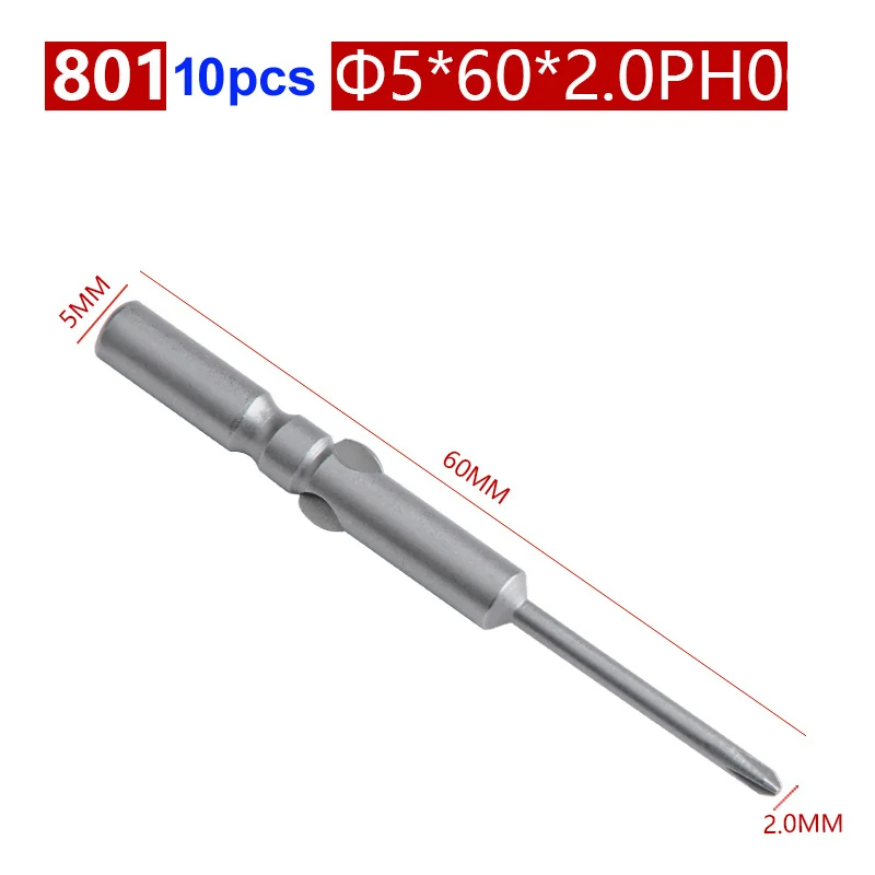 10 teile/los 801 Elektrische Schraubendreher bit 60mm Länge Runde Schaft Magnetische Phillips Kreuz schraube fahrer Bits set PH00 PH0 PH1 PH2 – Detail 10