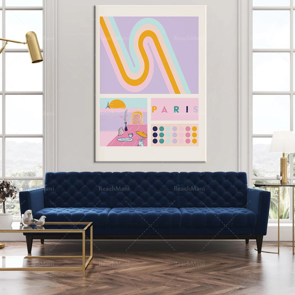 Paris printable wall art, urban art posters, Vaporwave abstract Paris posters, unique gifts for new home decoration