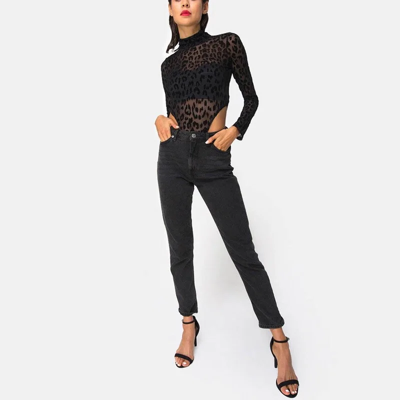 Women Sexy Black Lace Mesh Bodysuit High Fork Nightclub Beyonce Clothing Bar DJ Female Singer Jazz Hip Hop Dance Costumes