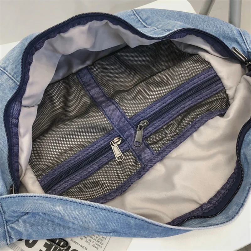 Sac à Bandoulière Unisexe en Denim de Grande Capacité, Sacoche Hip Hop Solide avec Ceinture pour Documents, Nouvelle Collection pour Fille et Femme