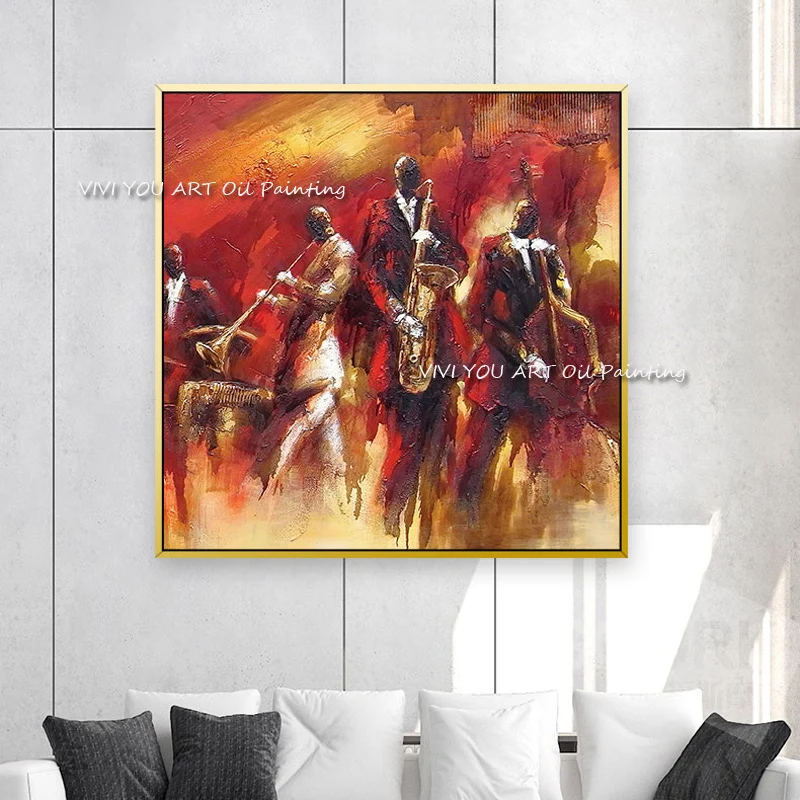 Abstract portrait Colorful Oil Painting Canvas Poster Musical Violin Saxophone 100% Handmade Wall Art Picture Home Decor Cuadros