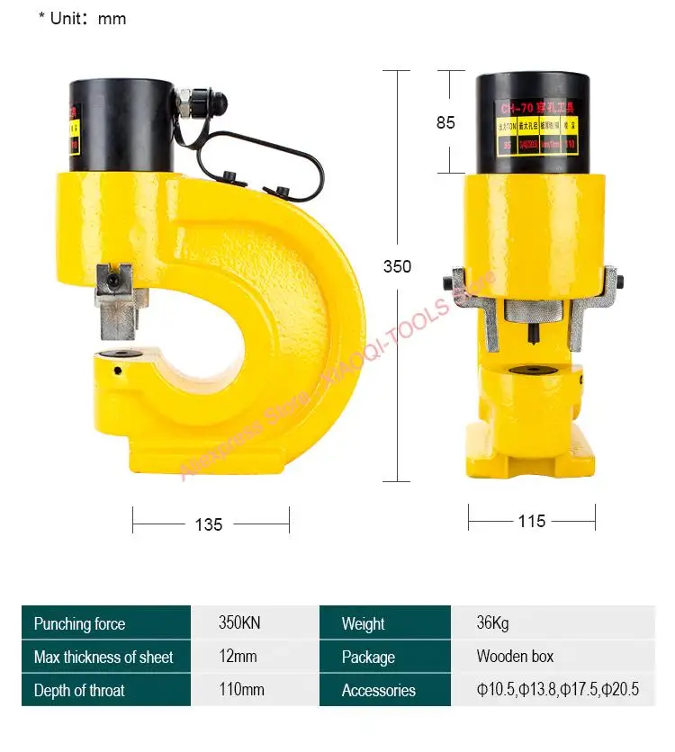 CH-70 Hydraulic Punching Machine Cu/Al Plate Hole Hydraulic Puncher Knockout Punch Tool