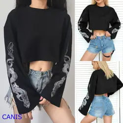 Women Long Sleeve Floral Printed O Neck Jumper Evening Party Club Wear Crop Top Printing Pullover Tops