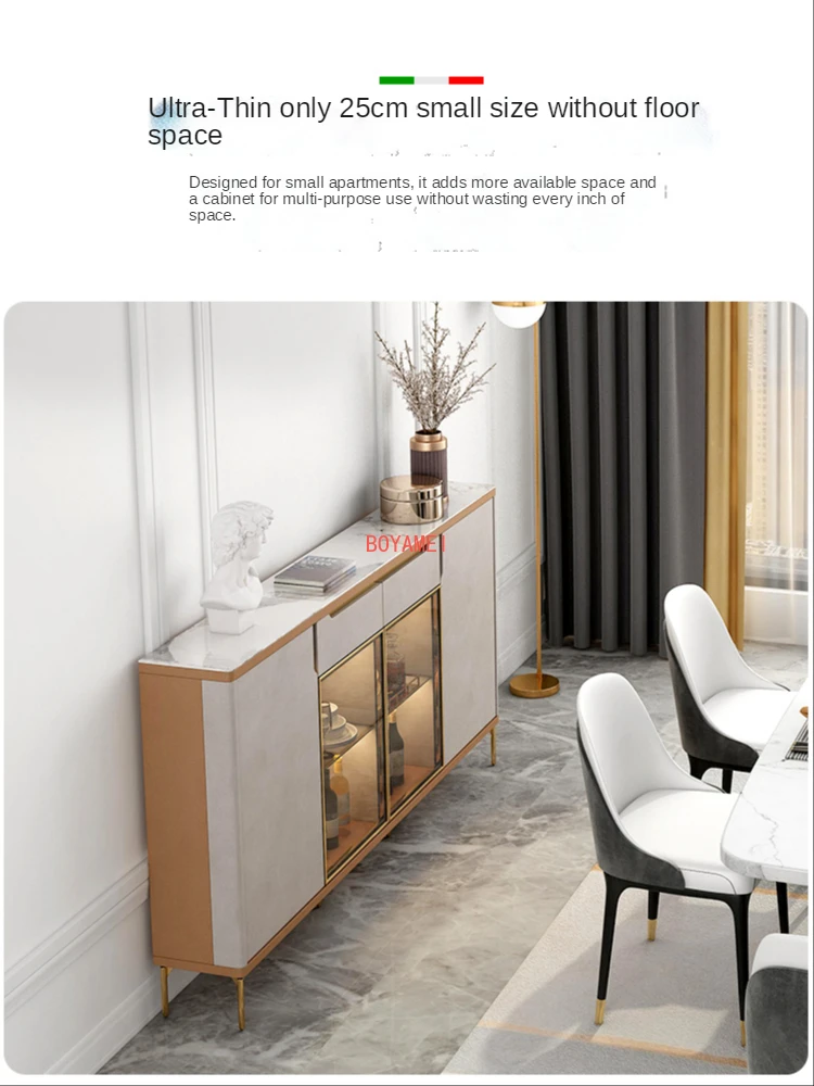 Light luxury ultra-thin rock plate side cabinet 25cm modern simple kitchen cupboard storage cabinet living room wall tea cabinet