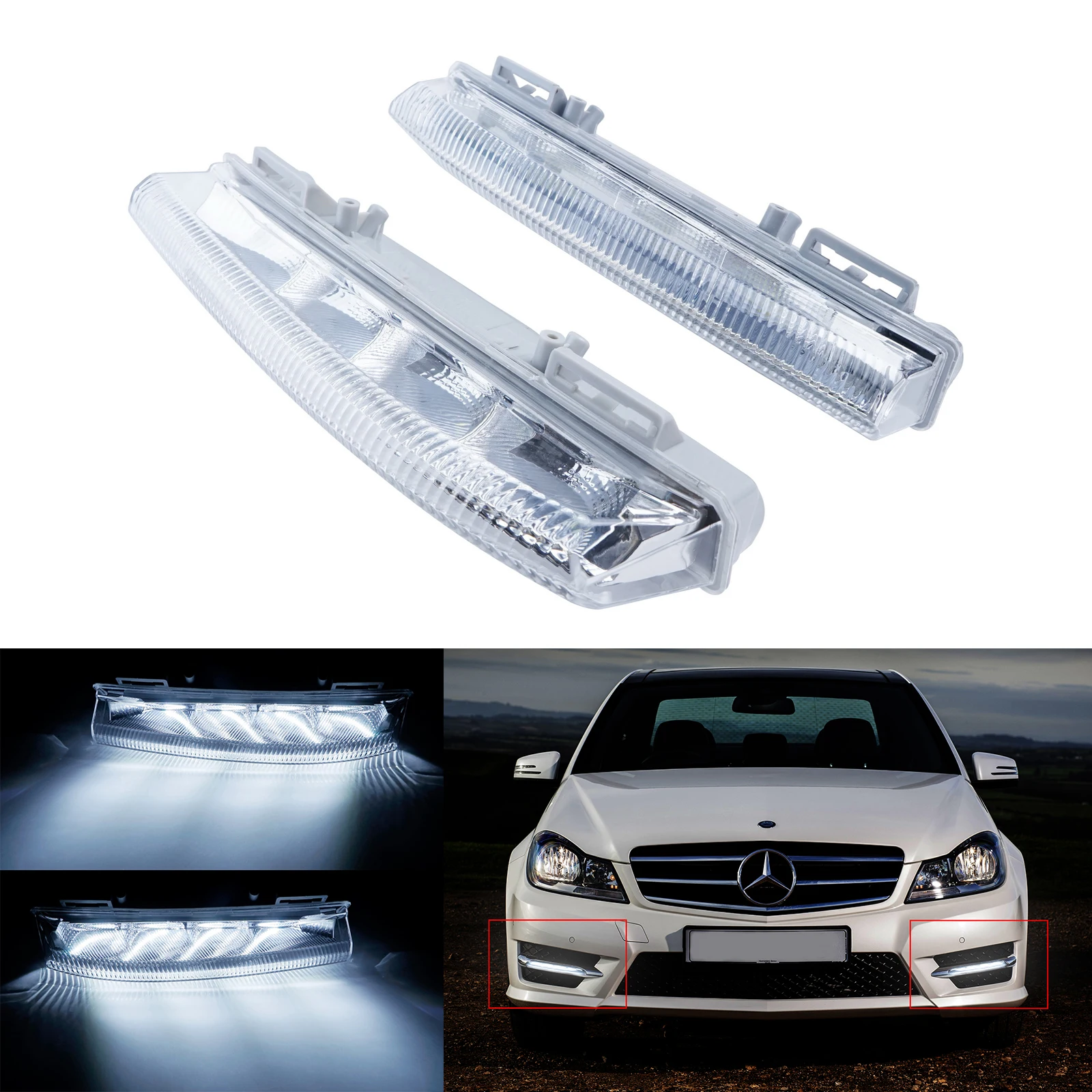 Pair LED DRL Daytime Running Light For Mercedes Benz W204 W212 R172 C204 A207