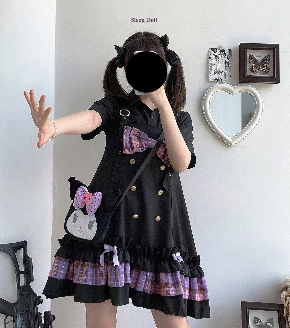 Japanese Lolita Plaid Punk Style Color Matching Bowknot Double-breasted Suspender Skirt Jk Uniform College Style Cosplay Loli