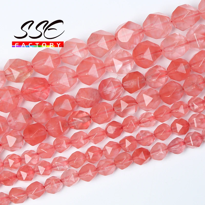 

Faceted Natural Watermelon Red Jades Beads Loose Spacer Beads For Jewelry Making DIY Bracelets Accessories 6 8 10mm 15" Strand