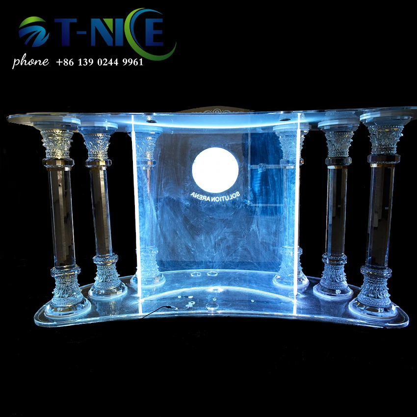 2024 Modern Podium Acrylic Church Platform Pulpit Lectern With Lights Wedding Table Other School Furniture Rostrum Dais Desk