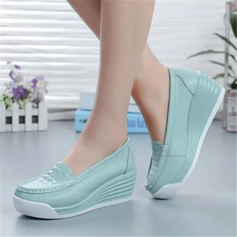 Women\'s Shoes New Women\'s Genuine Leather Sneakers Platform Shoes Wedges White Lady Casual Flats Comfortable Mother Shoes