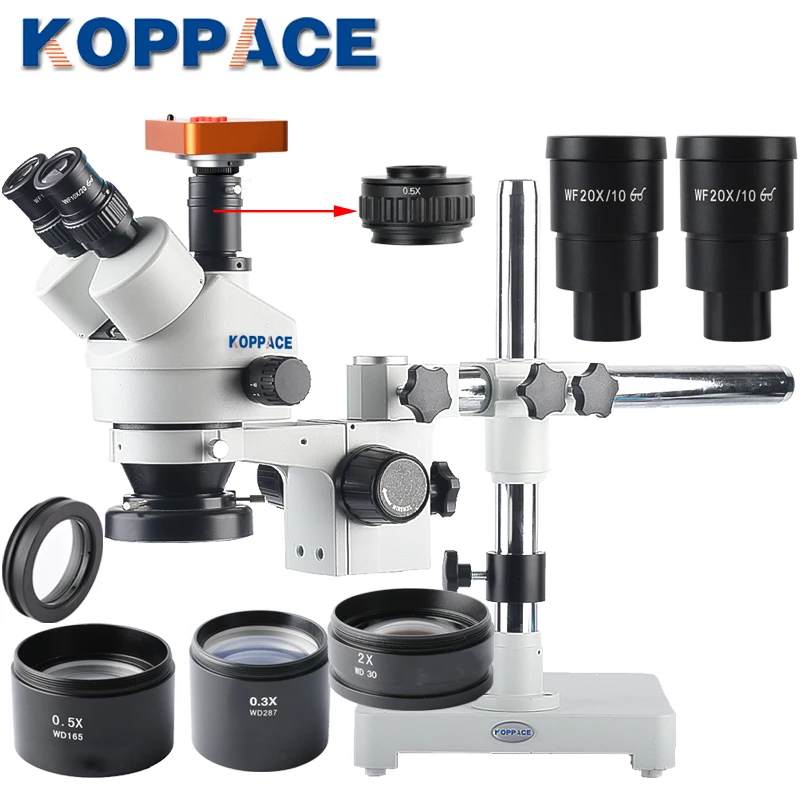 KOPPACE 2.1X-180X Trinocular Mobile Phone Repair Microscope Single arm Bracket 40 Million Pixels Microscope Camera