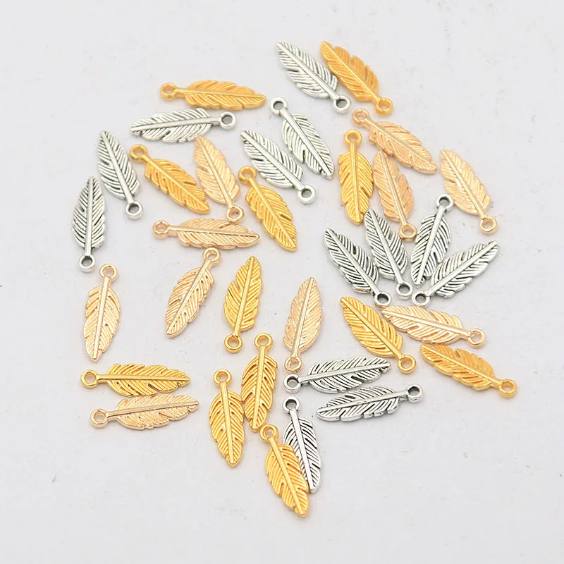 100 قطعة 2021 جديد 5*15 مللي متر 6 اللون المعادن سبائك الزنك أوراق صغيرة Charms صالح مجوهرات النبات قلادة جالبة للحظ Makings لتقوم بها بنفسك الحرف اليدوية