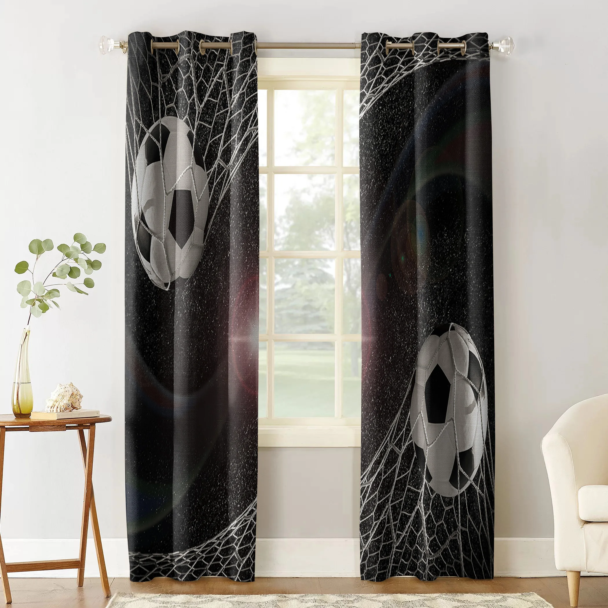 Soccer Football Game Competition In Gymnasium Window Treatments Curtains Valance Room Curtains Large Window Curtain Rod Bathroom