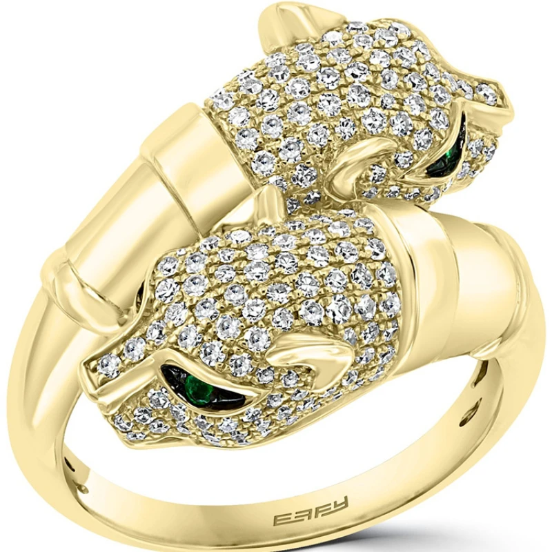 

Megin Yellow Gold Plated Leopard Panther Head Green Evil Eyes Luxury Zircon Rings for Women Couple Friends Gift Fashion Jewelry