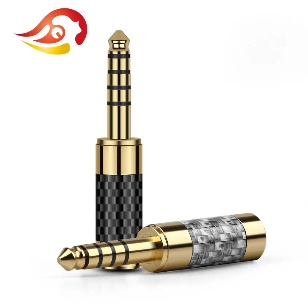 QYFANG 4.4mm 5 Pole Gold Plated Copper Earphone Plug Carbon Fiber Audio Jack Balanced Wire Connector Alloy Shell Metal Adapter