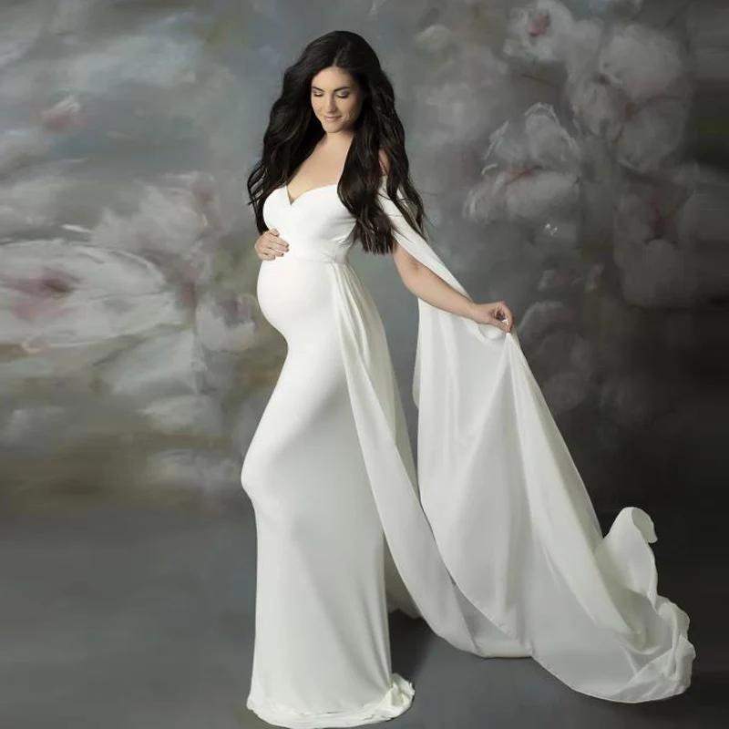 

Maternity Photography Props Pregnancy Dress Photo Shooting Off Shoulder Pregnant Shawl Fluttering Dresses For Women Maxi Gown