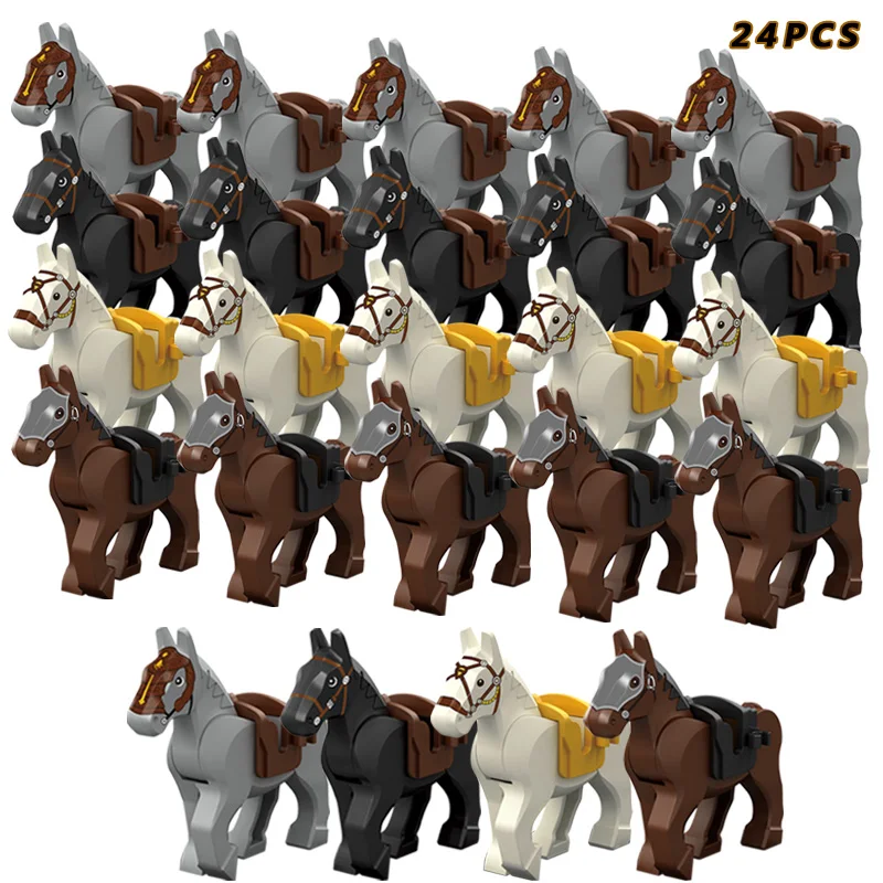 24 pcs/ Medieval Knight Horse Military Horse Set Ride Set Character Brick Gift Children\'s Toys