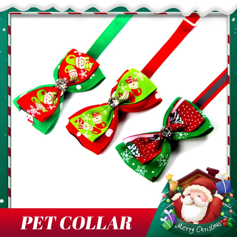 Dog Pet Cute Christmas Collar Christmas Bow Diamond Necklace Puppy Pet Decoration Pendant Christmas Collar