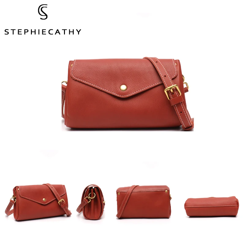 SC Soft Genuine Leather Shoulder Bag For Women Vintage Small Flap Messenger Handbag Multi Pockets Female Casual Crossbody Purses