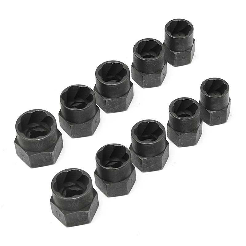 10pcs/Set Damaged Bolts Nuts Black Nuts Screws Remover Extractor Removal Tools Set Threading Tool Kit Car Hub Multipurpose Screw