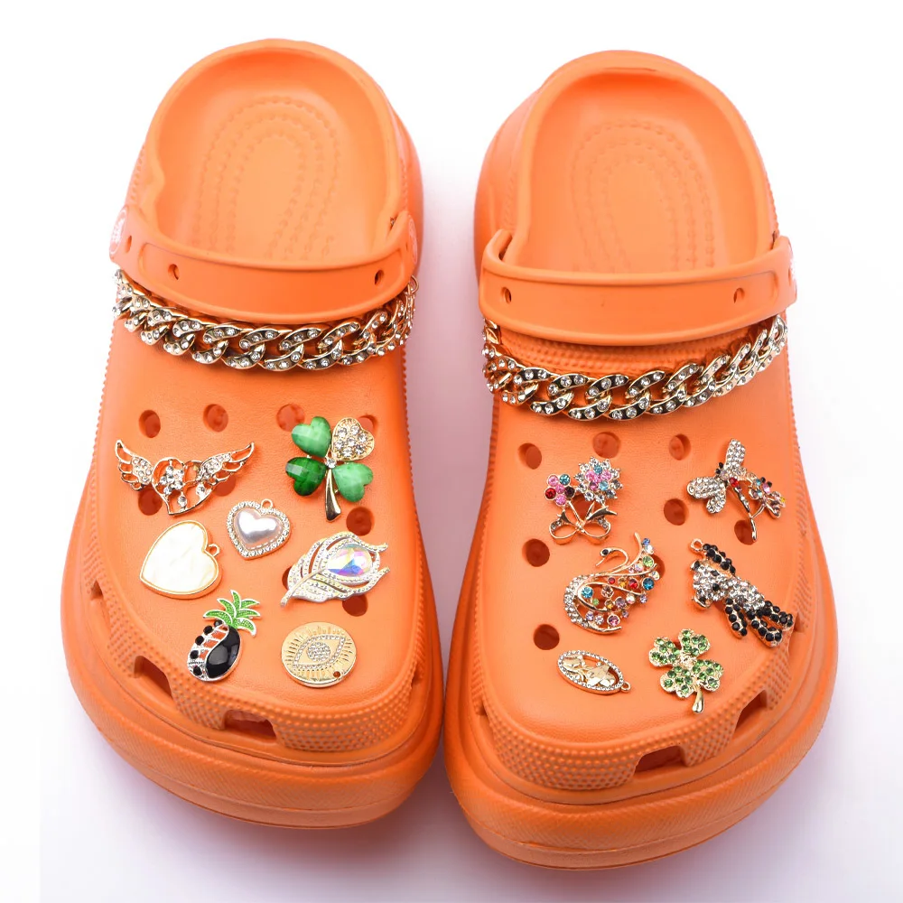 Best Sale 1 Pcs Butterfly  Shoes Charms Bling Metal Bear Decorations Shiny Rhinestone Cat Bracelet Accessories Maple Leaf