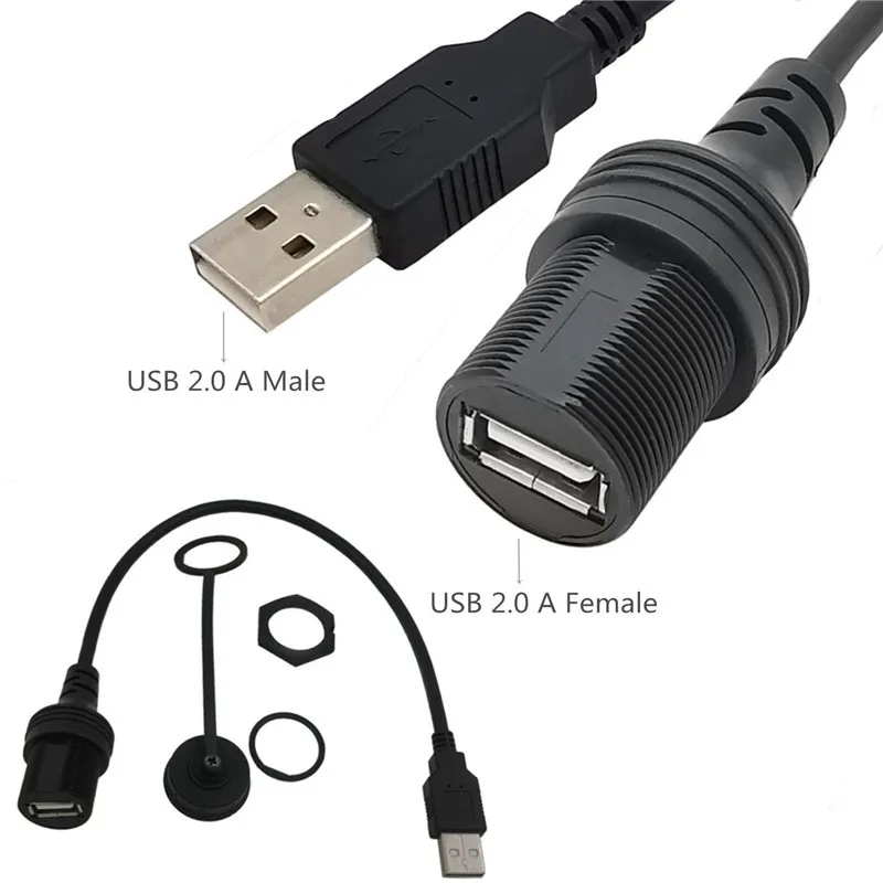 USB2.0ชายหญิงAUX Flush Panel Mount Extensionสำหรับรถบรรทุกรถจักรยานยนต์รถจักรยานยนต์USB2.0 Extensionสาย