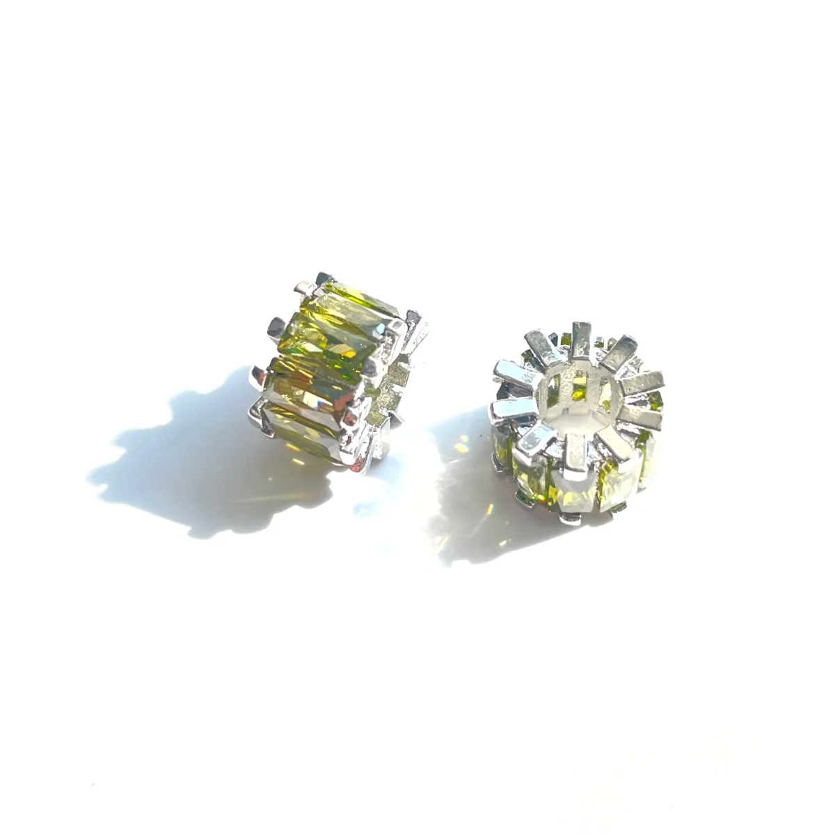 10pcs Clear Olive Green Zirconia Paved Hole Wheel Spacers Beads for Women Bracelet Necklace Making Handmade Waist DIY Accessory