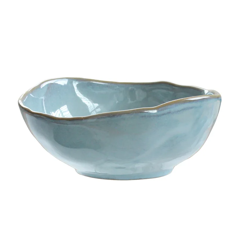 Nordic Creative Ceramic Tableware Irregular Fruit Salad Bowl Hotel Restaurant Western Food Plate Sea Blue Ceramic Dinner Set