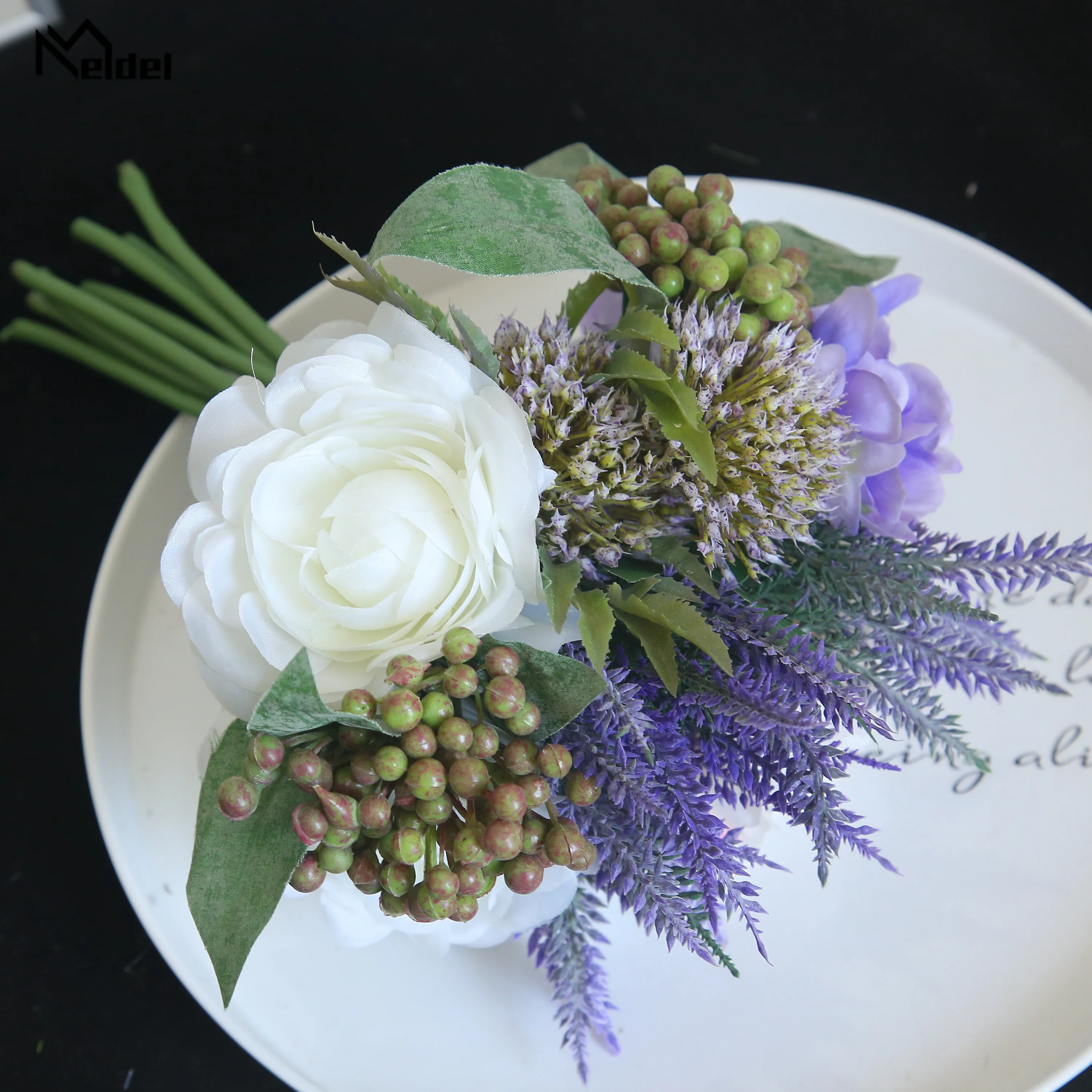 Meldel buquê de rosas falsas, flor artificial de seda, peônia, frutas de lótus, decoração para casa, festa de casamento, buquê de lavanda