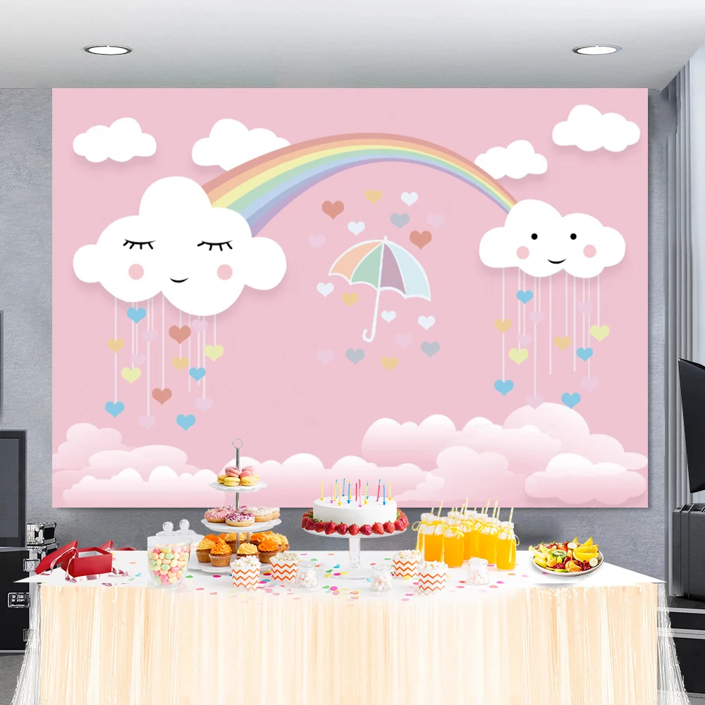 Rainbow Lovely Cloud Star Happy Birthday Party Customized Poster Portrait Photography Backdrop Photo Background For Photo Studio