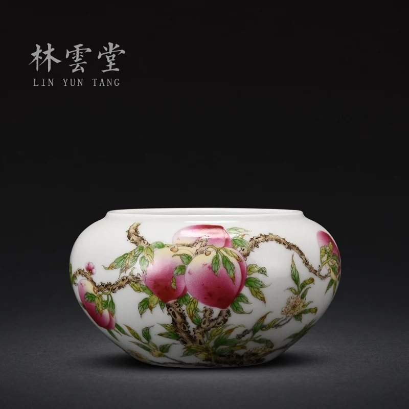 

Hand painted longevity peach bat enamel water bowl by Lin Yuntang