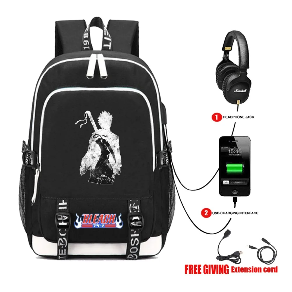 USB charging multifunction Rucksack anime Bleach Backpack Schoolbag Bookbag College Bag men women Travelbag 5 style