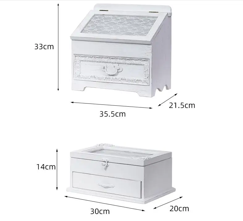 lace glass top white retro wooden jewellery box with floral carving