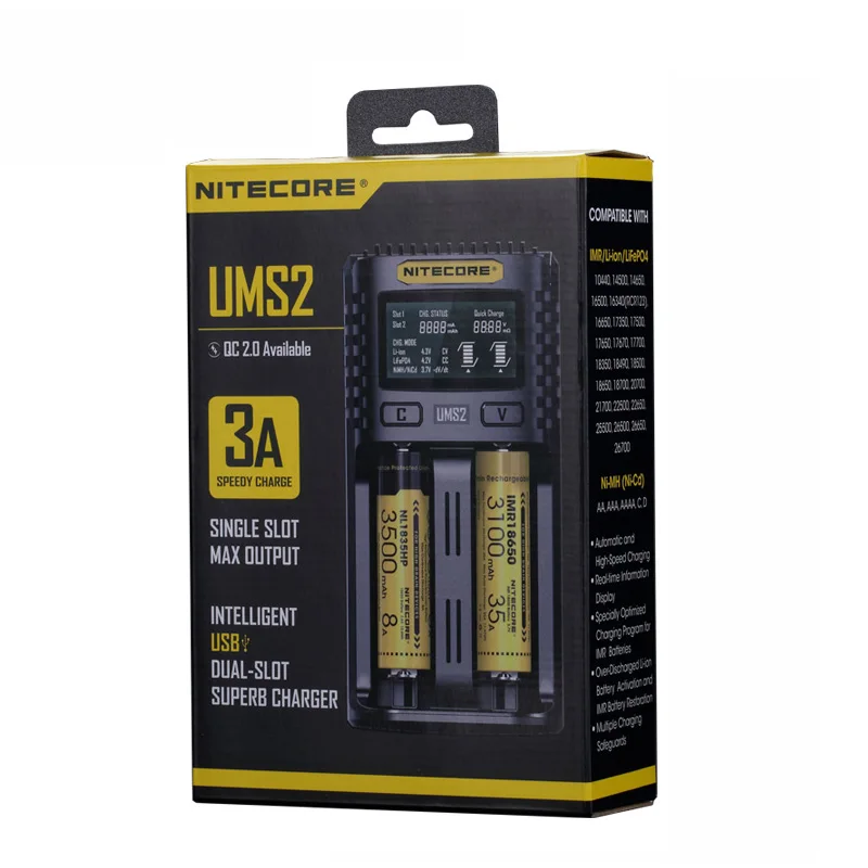 NITECORE UMS2 USB Dual-slot Intelligent Battery Charger + NITECORE 21700 Li-ion Rechargeable battery NL2150 5000mAh 3.6V 18Wh