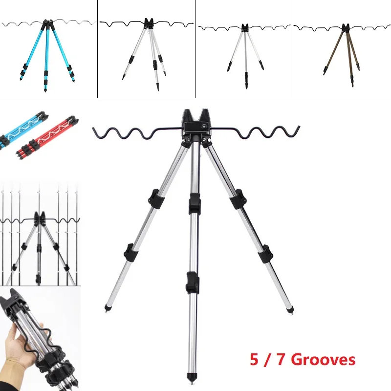 Aluminum Alloy Telescopic 5 / 7 Groove Fishing Rods Holder Portable Collapsible Fishing Stand Sea Fishing Pole Bracket