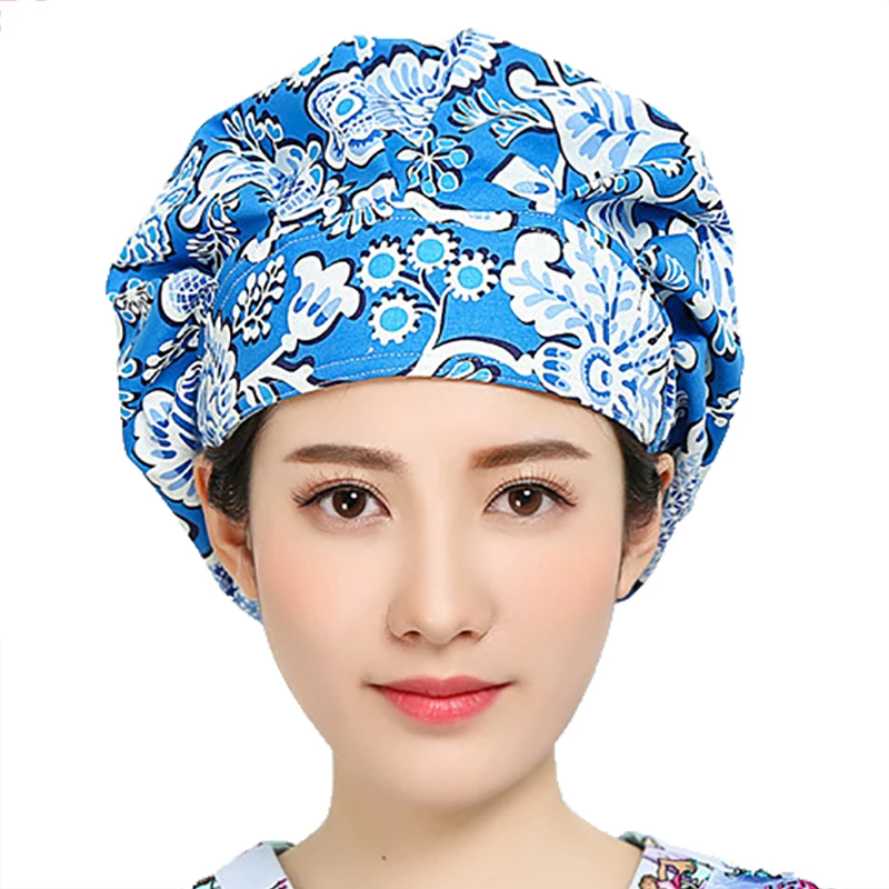 Scrub Hats Printed Cotton Caps Cuffia Chirurgica Donna Adjustable Hats