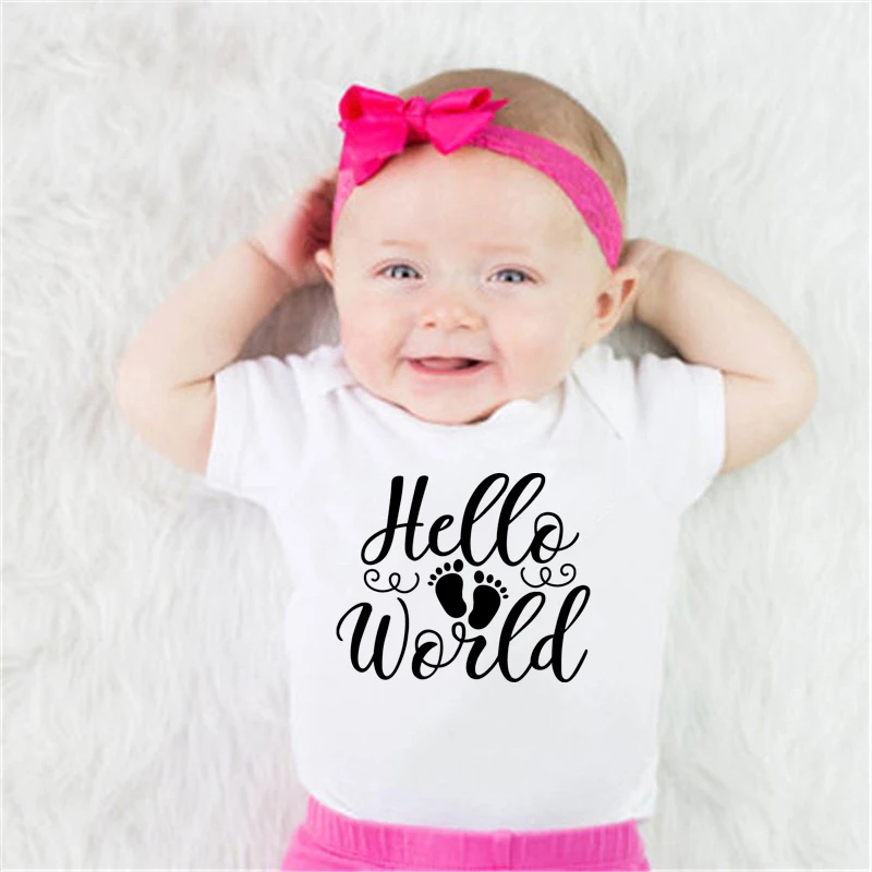 Hello World Print Newborn Baby Clothes Short Sleeve Baby Rompers Soft Cotton Infant Clothing Toddler Baby jumpsuits