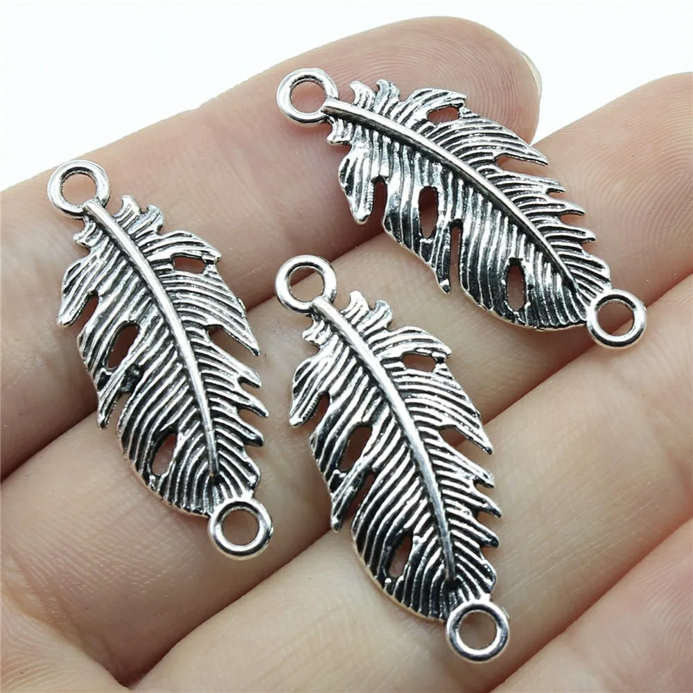 

Wholesale 100pcs/bag 35x14mm Feather Pendants Connector Feather Charm Connector Feather Connector Pendants