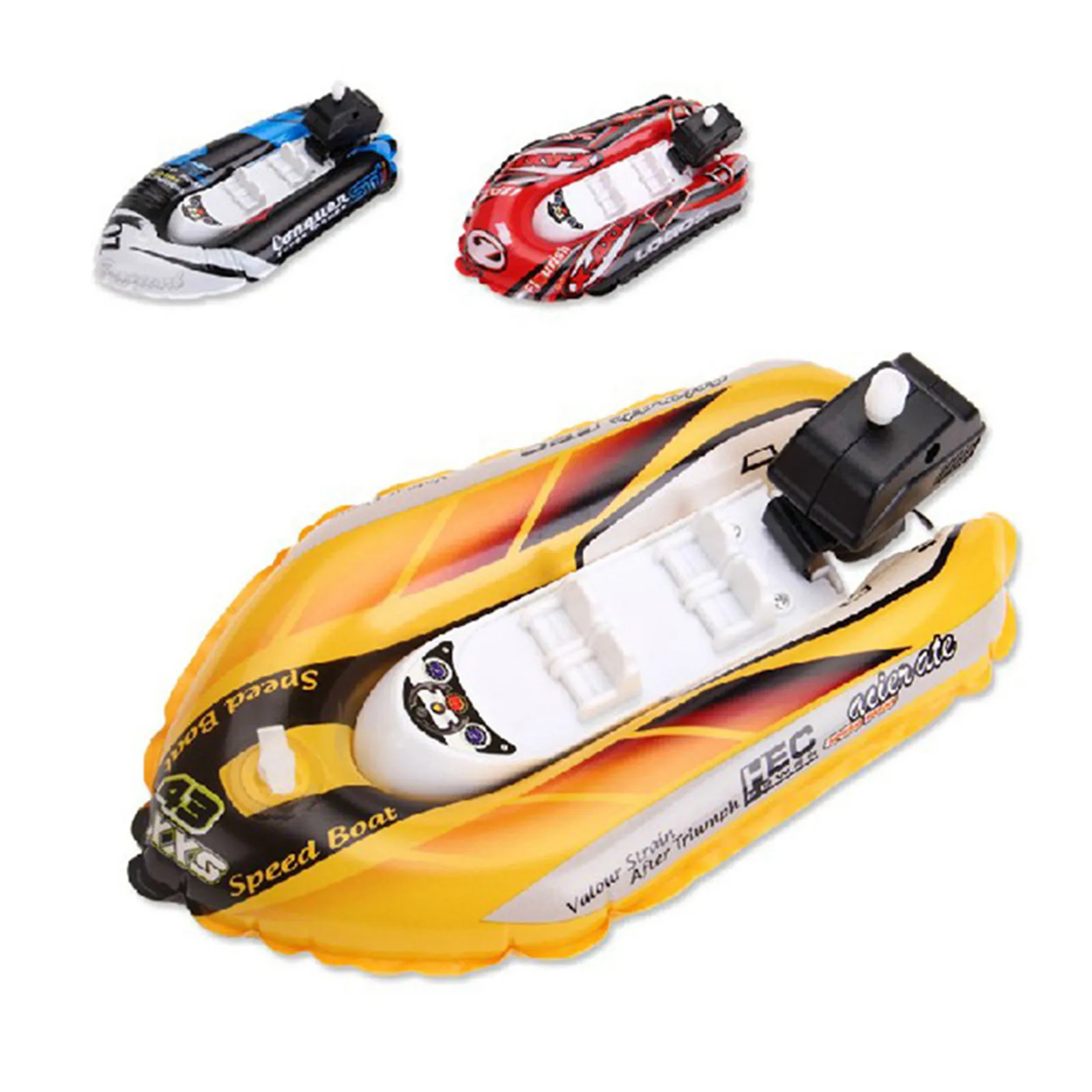 Kids Inflatable Wind up Speedboat Clockwork Ship Boat Model Bath Toy Bathtub Swimming Pool Water Play Game Shower Bathing Toys