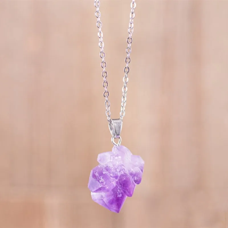 Pedra natural roxo pingente colar ametistas cristal brasil druzy forma irregular lavanda chakra jóias colar