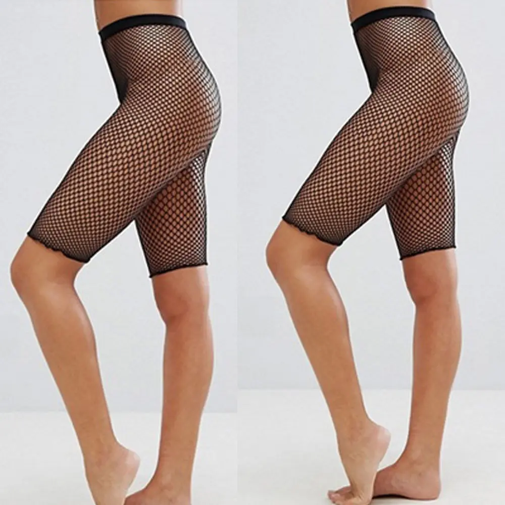 Women Sexy Sporty Fishnet Mesh Capris Trousers See Through Legging Shorts Pants Bikini Cover Up