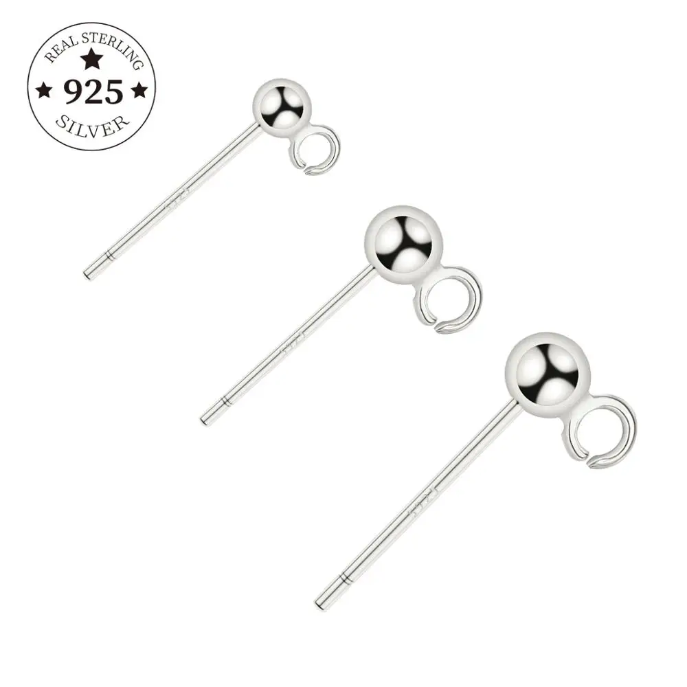 

4pcs 3/4/5mm 925 Sterling Silver Round Ball Stud Earrings Post With Loop Earring Base Connectors Linker For DIY Earrings Making