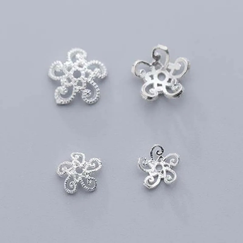 5pcs Genuine Real Solid 925 Sterling Plain Silver Flower Spacer Bead Caps Connector Torus Jewelry Making Findings Accessories