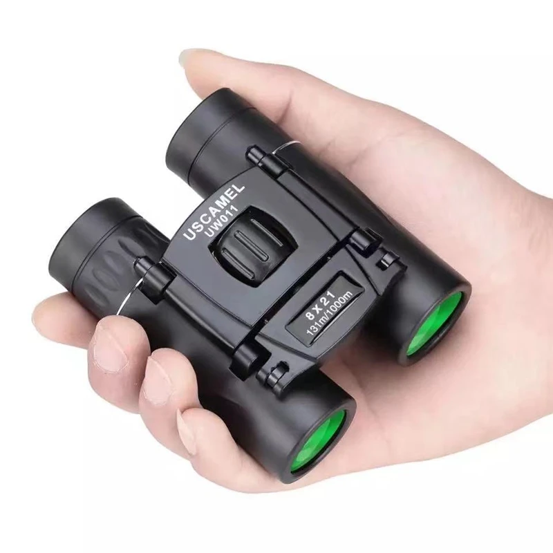 8x21 HD Zoom Binoculars Long Range 3000 m Folding Portable Mini BAK4 FMC Green Coated Telescope for Hunting Outdoor Sports