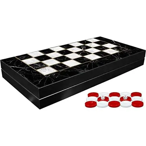 LaModaHome 19 ''English Black Marble Backgammon Set, Wooden, Board Game for Family Game Nights, modern Elite Vinyl Unscratchable