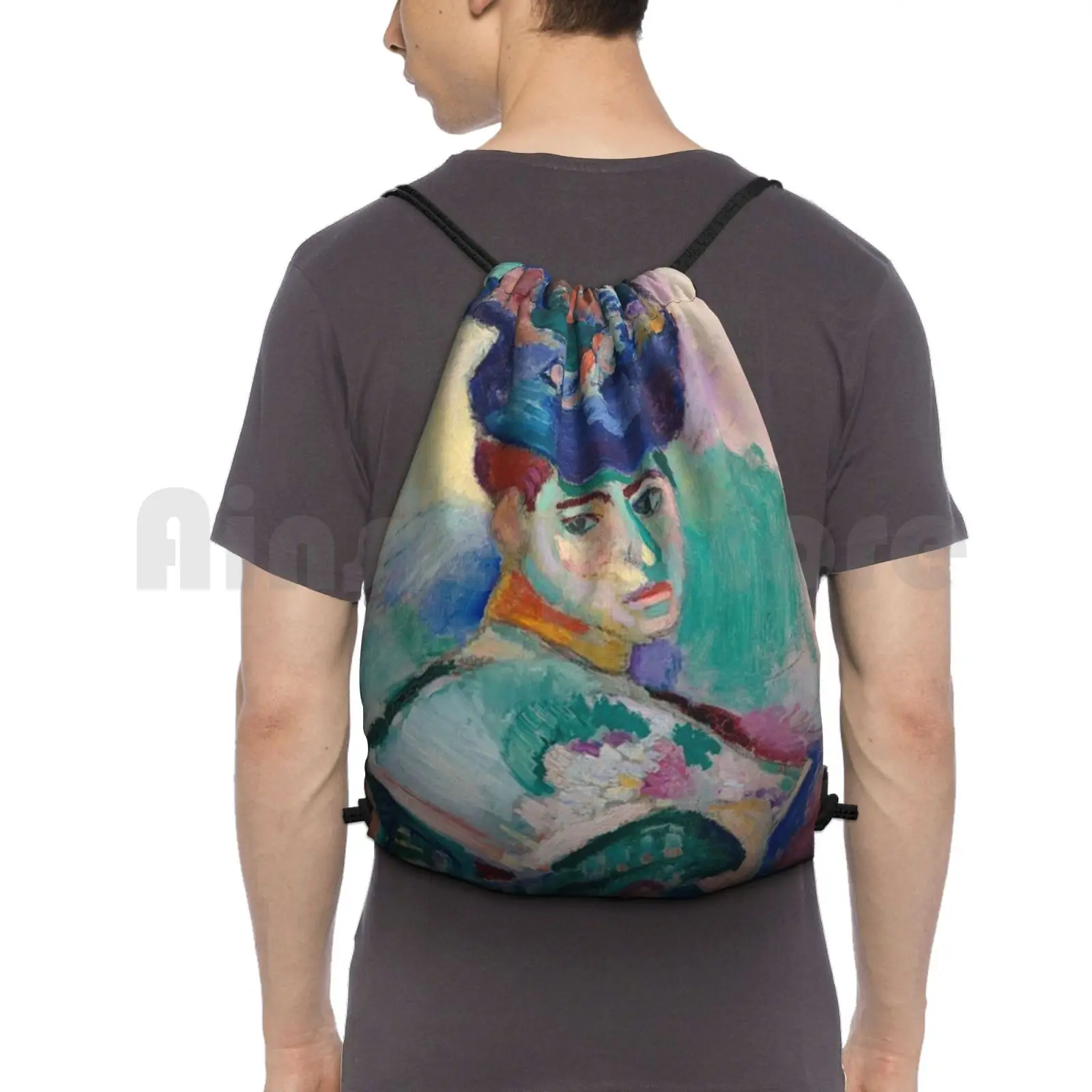 Woman With A Hat-Henri Matisse Backpack Drawstring Bag Riding Climbing Gym Bag  Woman With A Hat Henri Matisse Amelie Collage