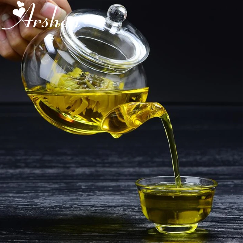 Arshen Newest 250ml Filterable Heat-resistant Glass Teapot Double Wall or With Stainless Steel Spring Teapot Clear Glass Tea Pot