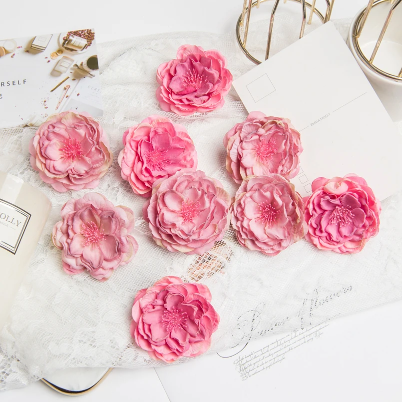 10 Stück Seidenrosenköpfe mit Staubgefäßen für Scrapbooking, Weihnachtsgirlanden, Hochzeits- und Brautzubehör, Ausverkauf, Heimdekoration, Künstliche Blumen – Detail 4